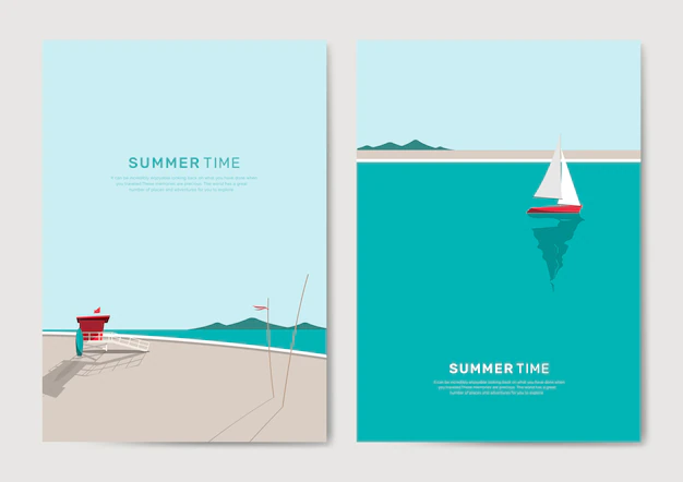 Free Vector | Summer beach background template set