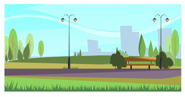 Free Vector | Summer city park with street lights