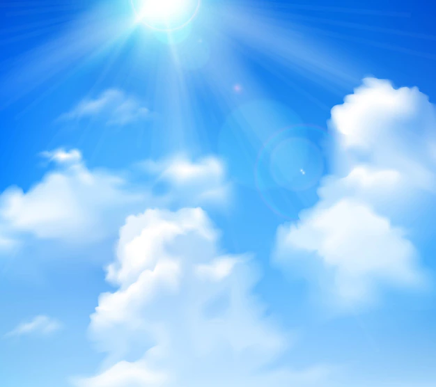 Free Vector | Sun shining in blue sky with white clouds realistic background
