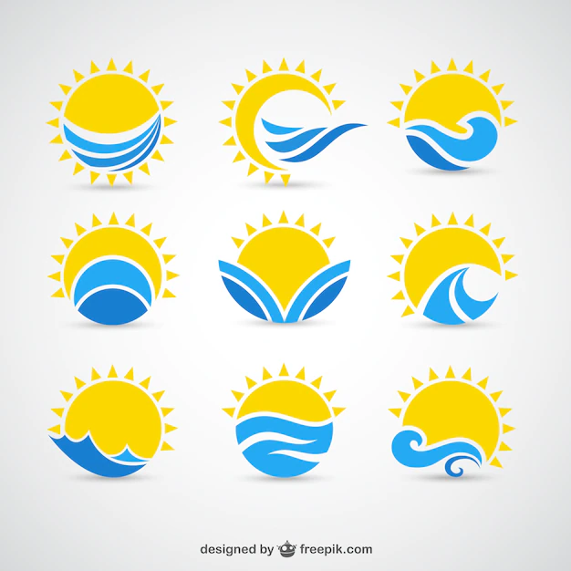 Free Vector | Suns and waves icons