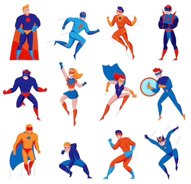 Free Vector | Superheroes cartoon comic strip electronic games characters with superman batwoman spider man wonder woman isolated
