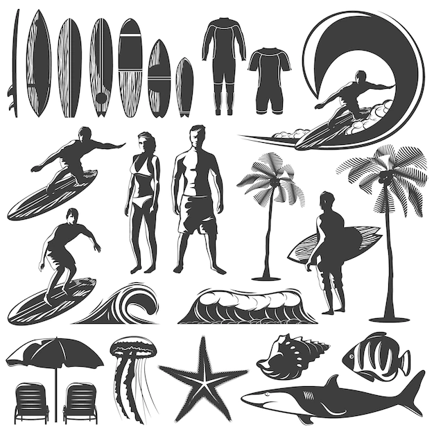 Free Vector | Surfing icon set