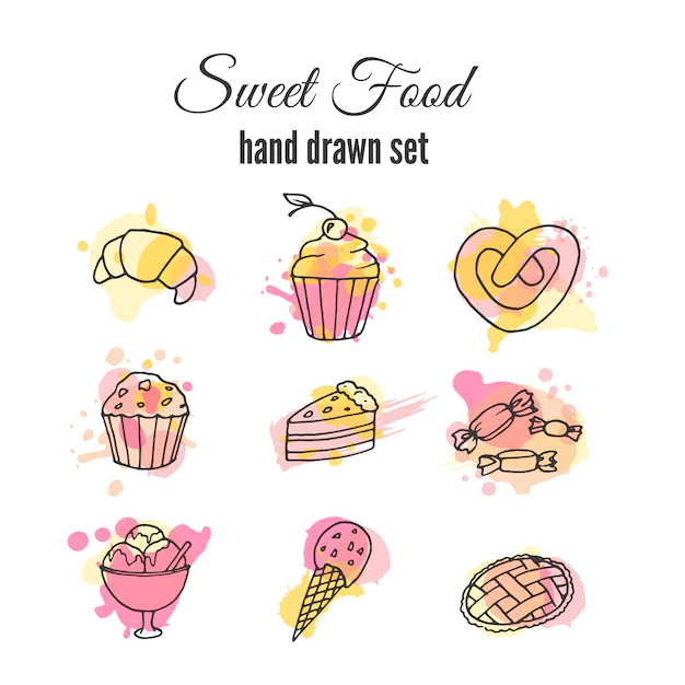 Free Vector | Sweet food hand drawn set