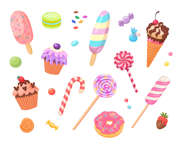 Free Vector | Sweets and cakes flat icon set