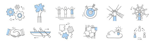 Free Vector | Teamwork icons with people, puzzle, handshake
