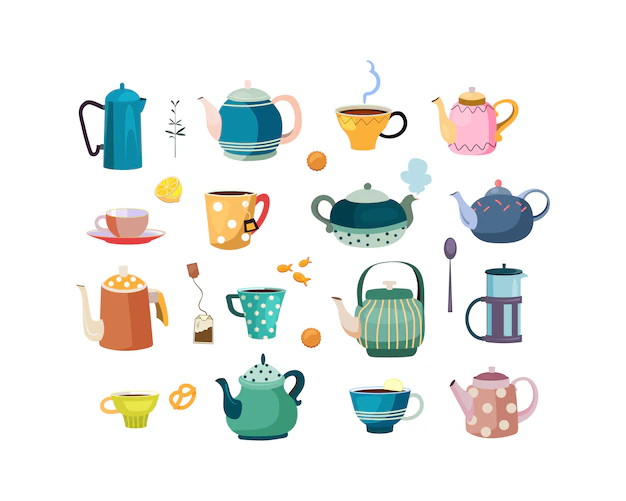 Free Vector | Teapots and cups set