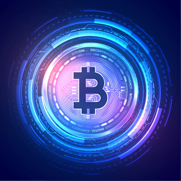 Free Vector | Technology bitcoin background with holographic effect