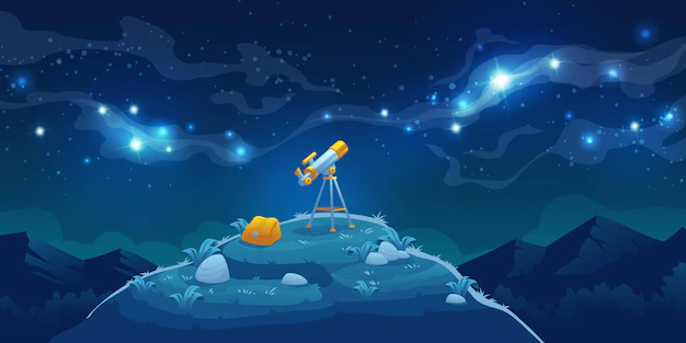 Free Vector | Telescope for science discovery, watching stars and planets in outer space
