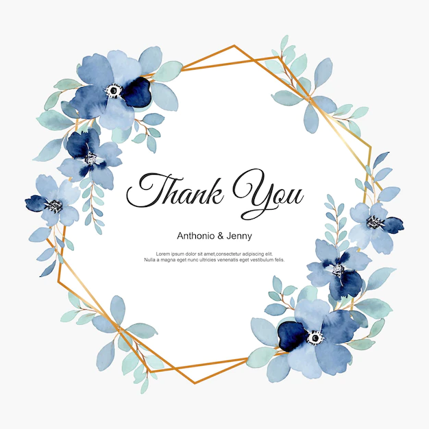 Free Vector | Thank you card with blue floral watercolor