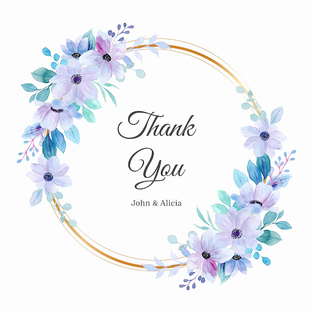 Free Vector | Thank you card with soft purple floral wreath watercolor