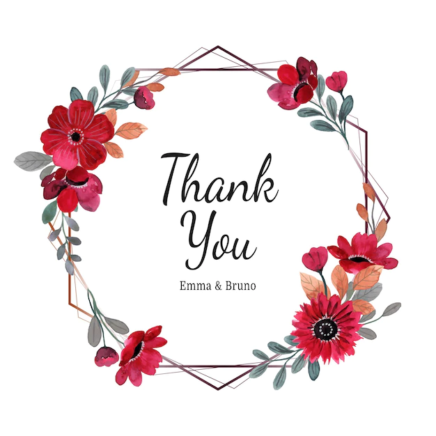 Free Vector | Thank you card with watercolor red flower geometric frame