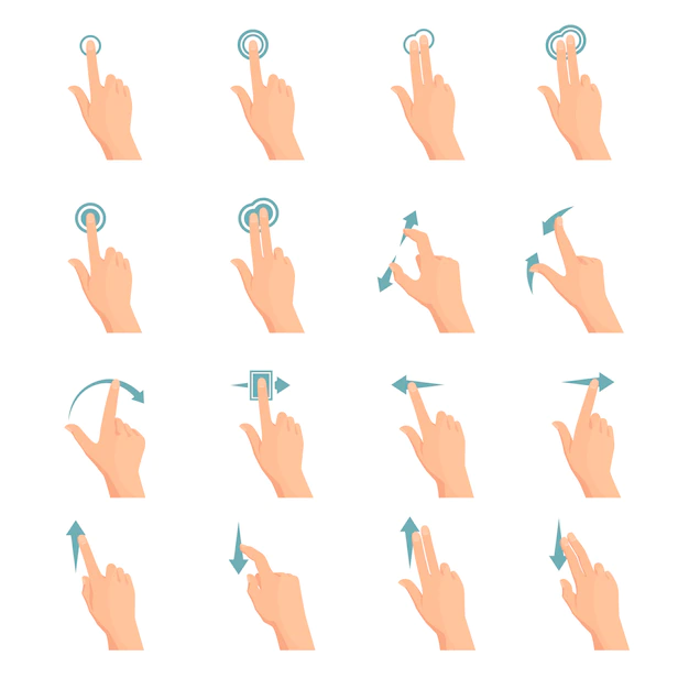 Free Vector | Touch screen hand gestures flat colored icon series with arrows showing direction