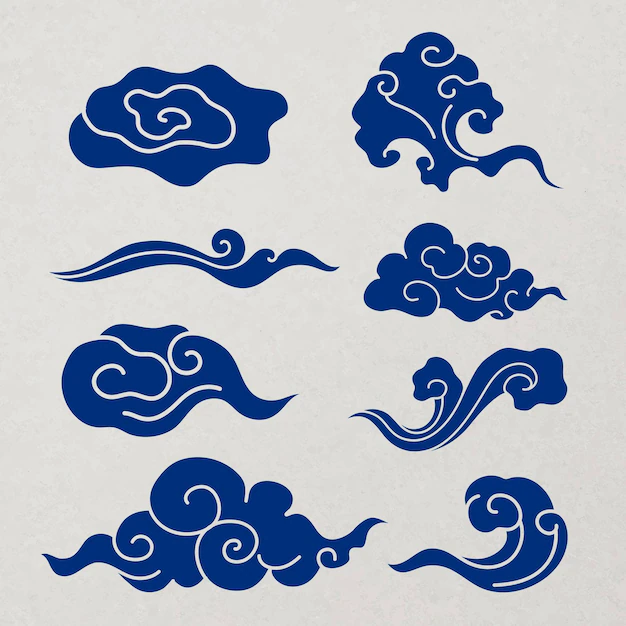 Free Vector | Traditional cloud sticker, blue chinese design clipart vector set