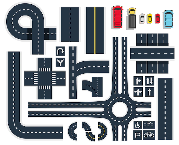 Free Vector | Traffic roads top view set