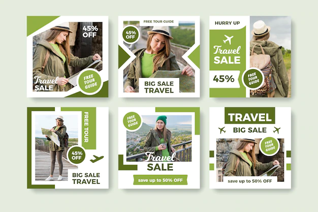 Free Vector | Travel instagram post collection template