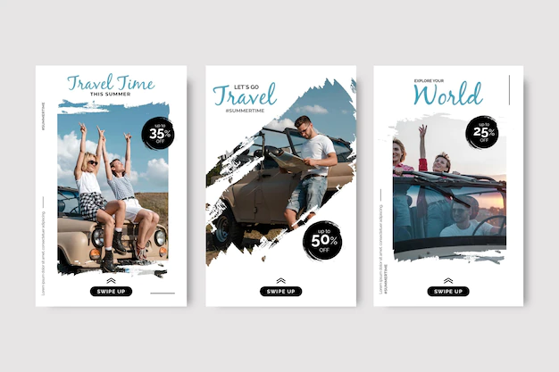 Free Vector | Travel instagram story set with brush strokes