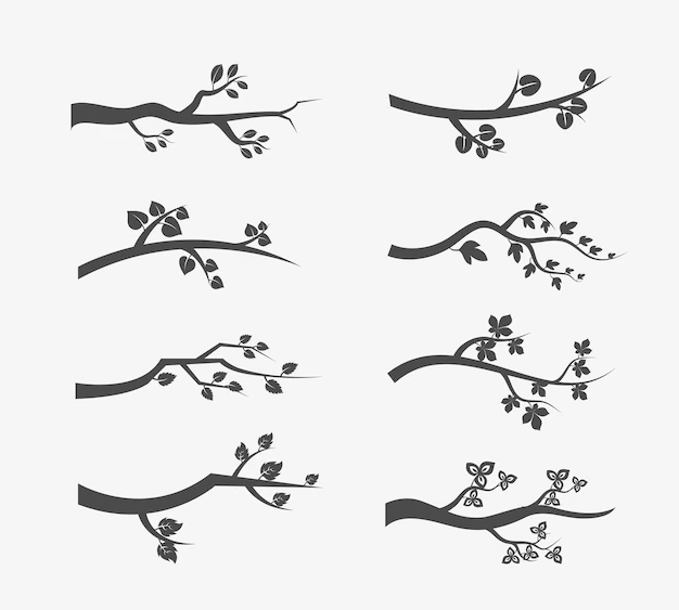 Free Vector | Tree branches silhouette with leaves. set of branch tree illustration
