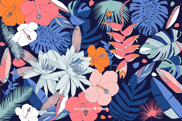 Free Vector | Tropical flower background in 2d style