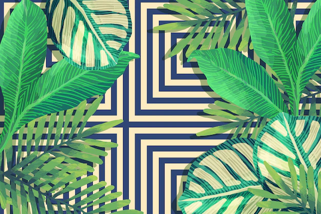 Free Vector | Tropical leaves with geometric background