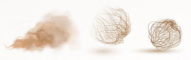 Free Vector | Tumbleweed dry weed ball and brown dust clouds isolated on transparent