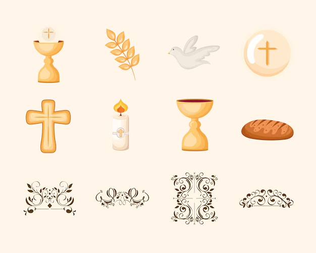 Free Vector | Twelve first communion icons