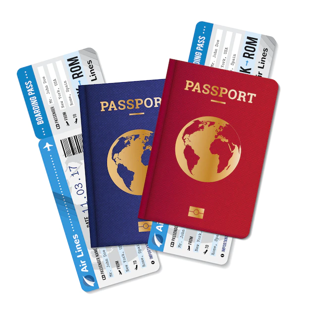 Free Vector | Two passports with boarding passes tickets realistic set  international air travel agency advertisement poster