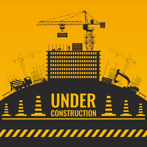Free Vector | Under construction silhouettes design with building and equipment on hill barrier tape and cones