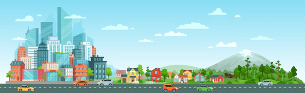 Free Vector | Urban road with cars landscape