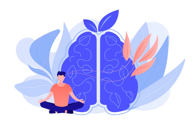 Free Vector | User practicing mindfulness meditation in lotus pose. mindful meditating, mental calmness and self-consciousness, focusing and releasing stress concept. vector isolated illustration.