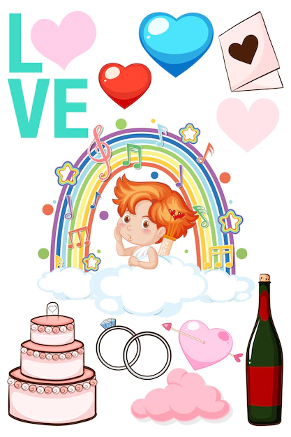 Free Vector | Valentine theme with cupid and cake