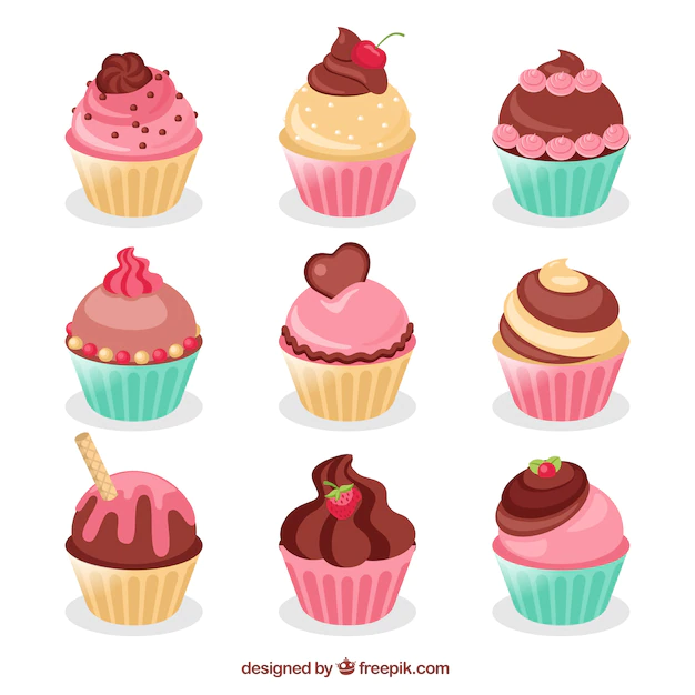 Free Vector | Variety of colorful cupcakes