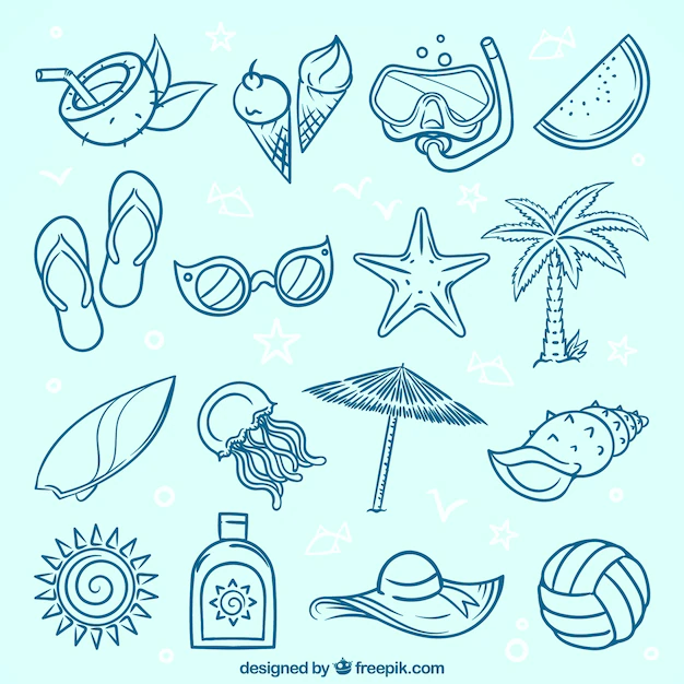 Free Vector | Variety of decorative summer items in hand-drawn style