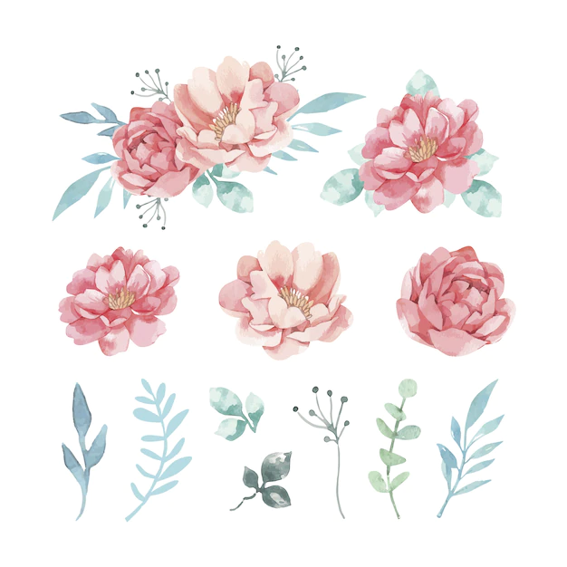 Free Vector | Variety of decorative watercolor flowers and leaves
