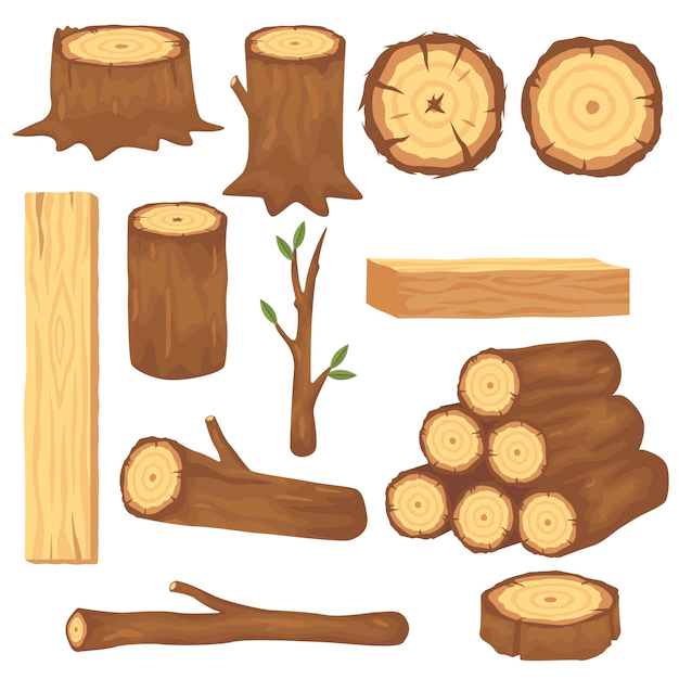 Free Vector | Variety of wood logs and trunks flat pictures set