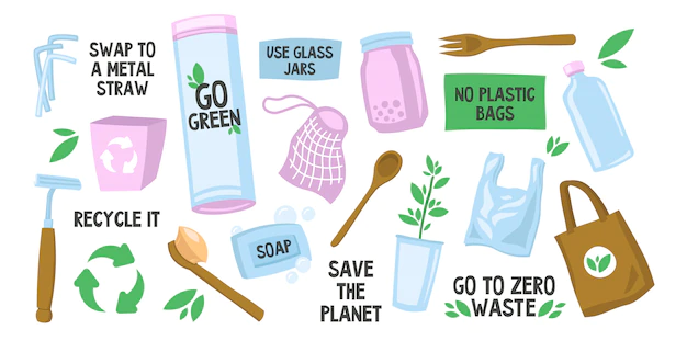 Free Vector | Various reusable eco bags and bottles set