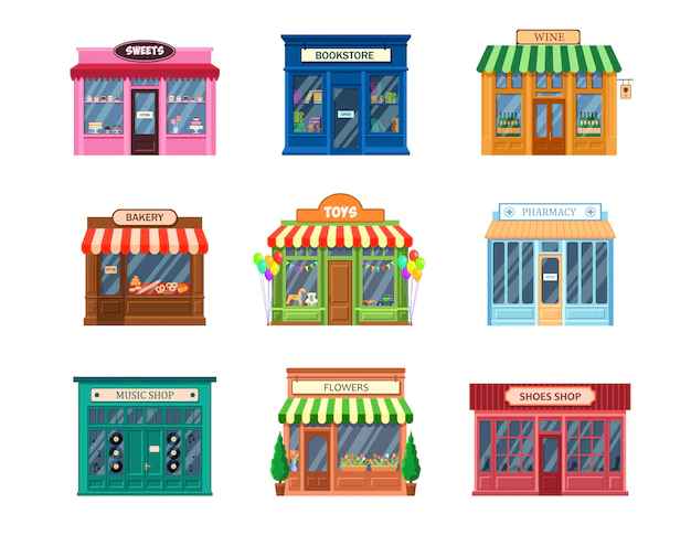 Free Vector | Various storefronts set.