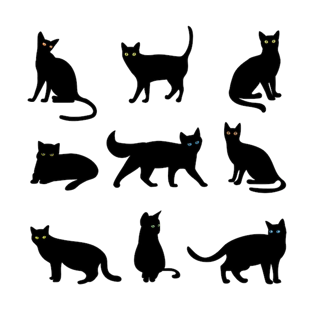 Free Vector | Vector cats set. animal pet, wildcat and kitten, hunter and predator, black silhouette illustration