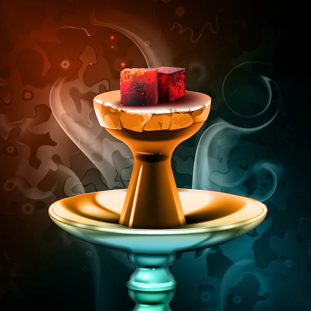 Free Vector | Vector hookah hot coals on shisha bowl with steam on colorful background close up front view