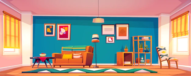 Free Vector | Vector interior of living room in boho style