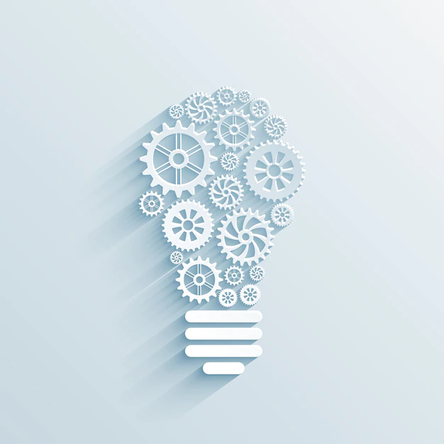Free Vector | Vector paper light bulb with gears and cogs, business interaction concept