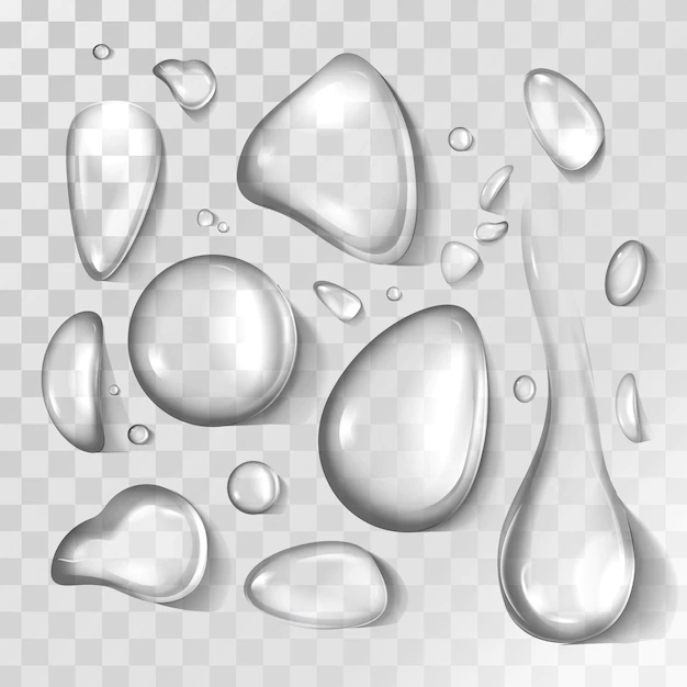 Free Vector | Vector realistic set of liquid droplet different shapes. pure aqua flows, clear water dew or condensation on cool glass surface. fresh water drops isolated on transparent background.