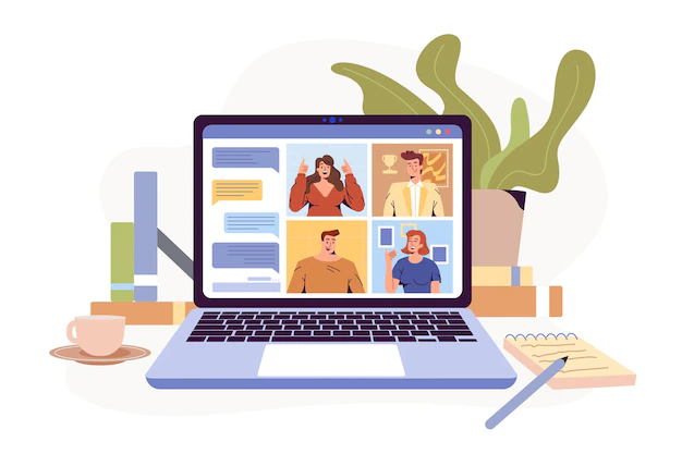 Free Vector | Video conference remote working flat illustration screen laptop with group of colleagues people conn...
