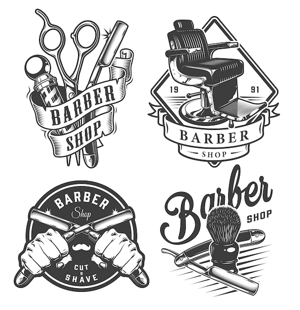 Free Vector | Vintage monochrome barbershop emblems
