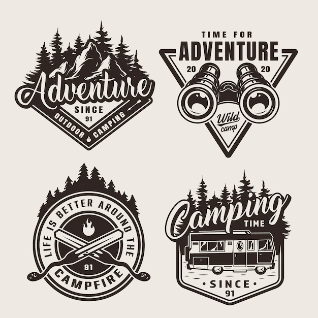 Free Vector | Vintage monochrome camping adventure emblems
