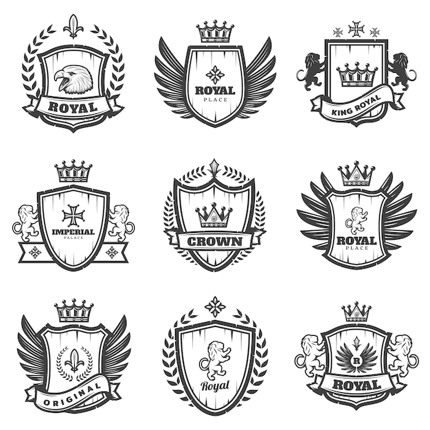 Free Vector | Vintage monochrome heraldic emblems set
