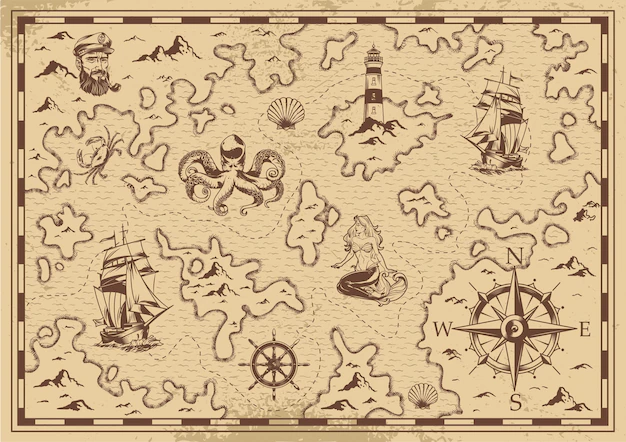 Free Vector | Vintage monochrome old pirate treasure map