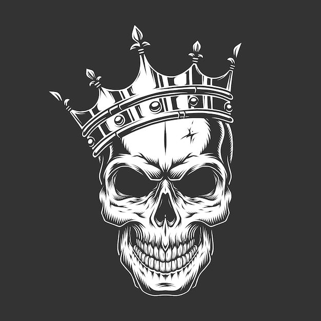 Free Vector | Vintage monochrome prince skull in crown