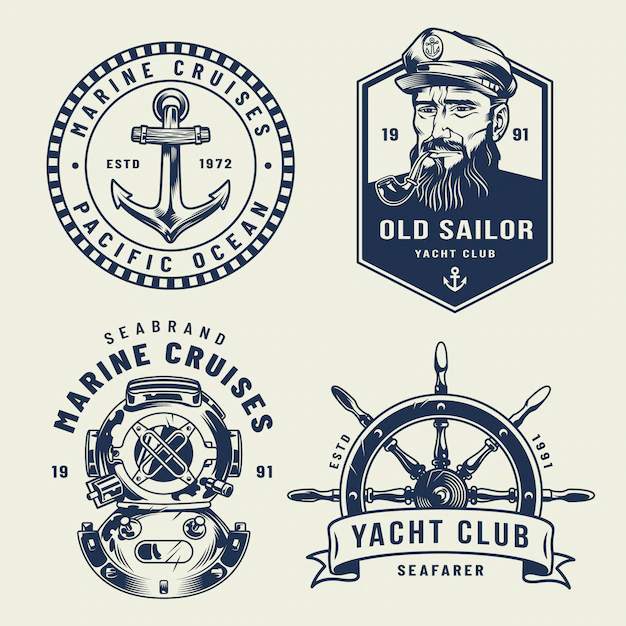 Free Vector | Vintage monochrome sea and marine labels