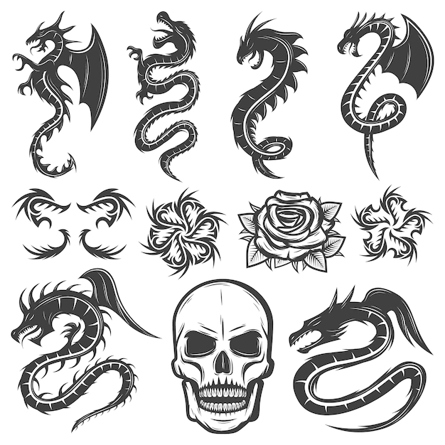 Free Vector | Vintage monochrome tattoos collection
