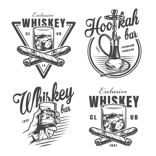 Free Vector | Vintage monochrome whiskey bar emblems